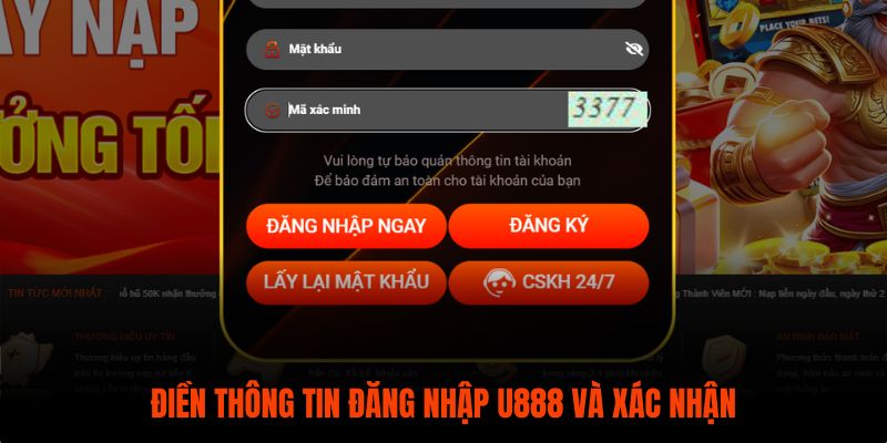 Điền thông tin đầy đủ để đăng nhập U888